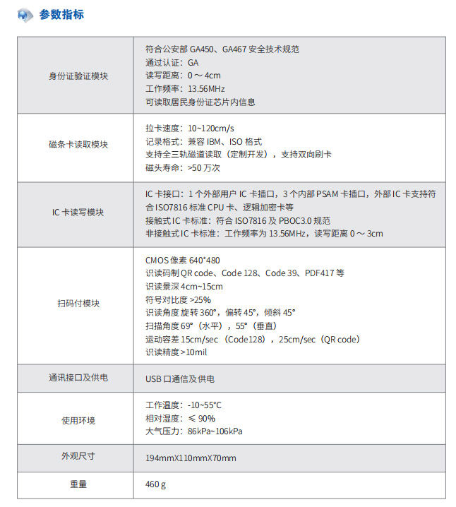 神思SS728M社保卡读卡器技术参数